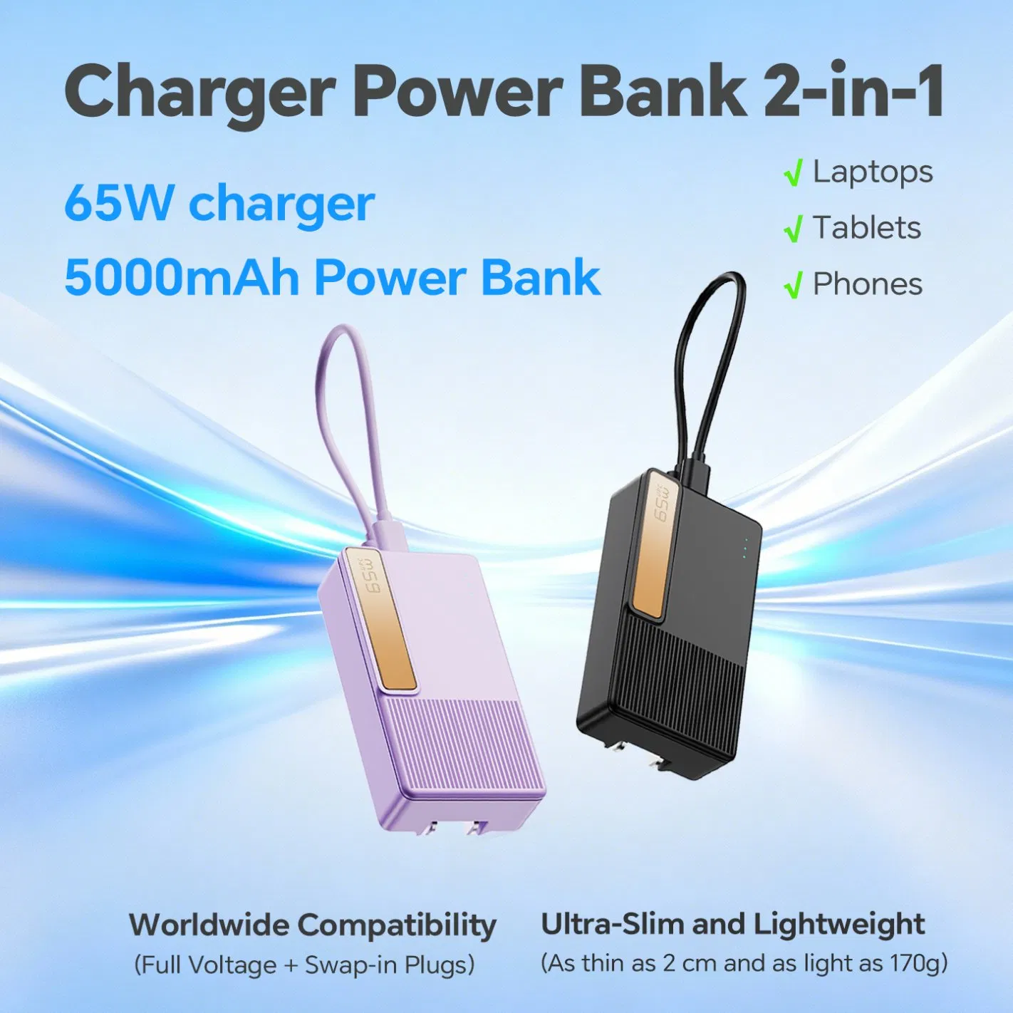 Long Lasting Fast Charge Solid Construction 65W GaN Pd Wall Plug Charger for Smartphones