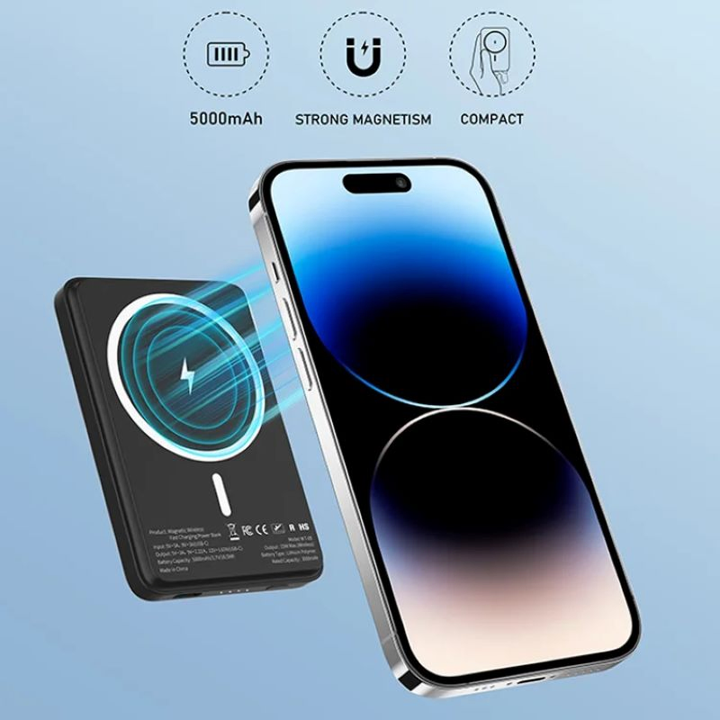 Portable 5000mAh Magnetic Power Bank Charger for Smartphones