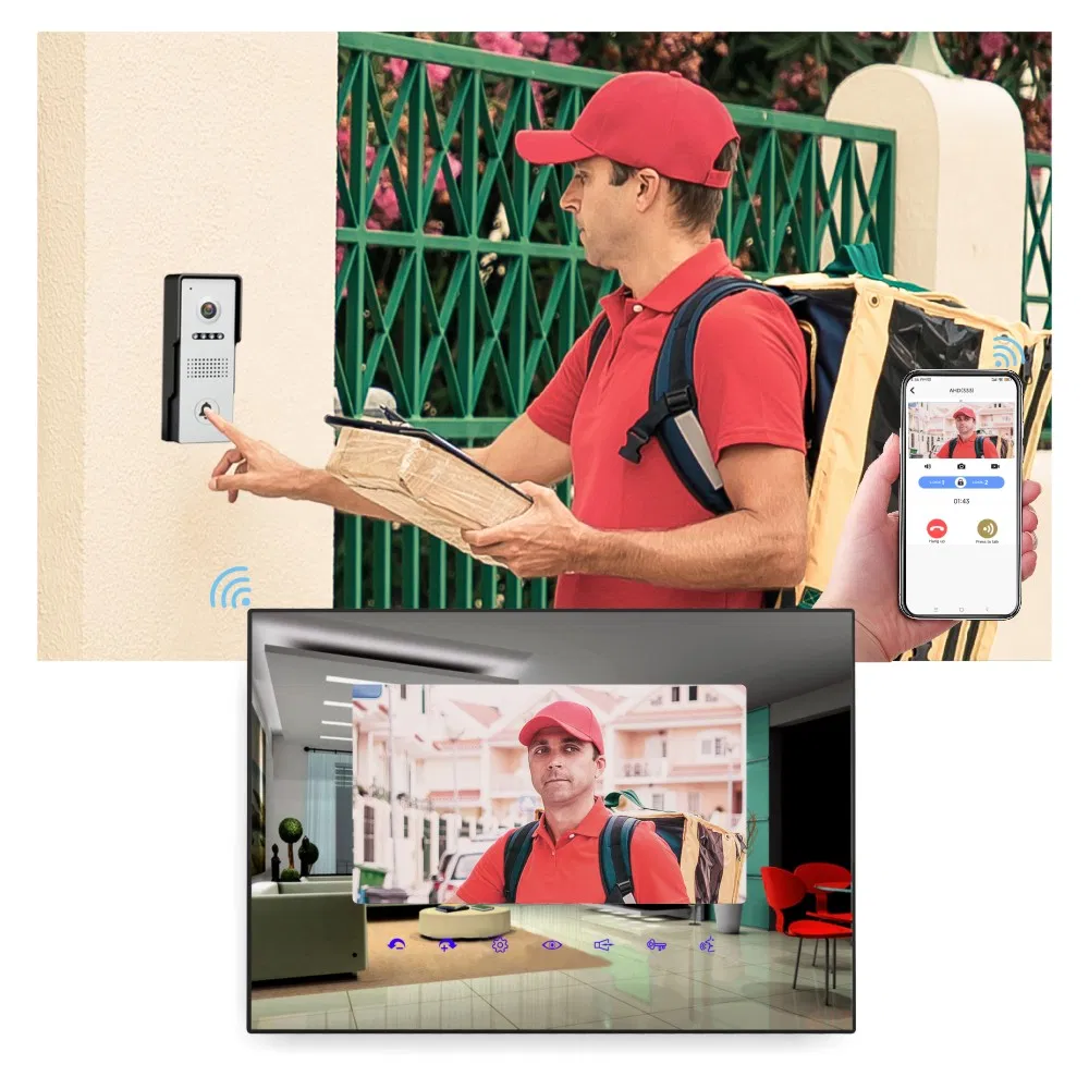 4 Wireless WiFi Video Door Phone Kit Works with Smart Phone