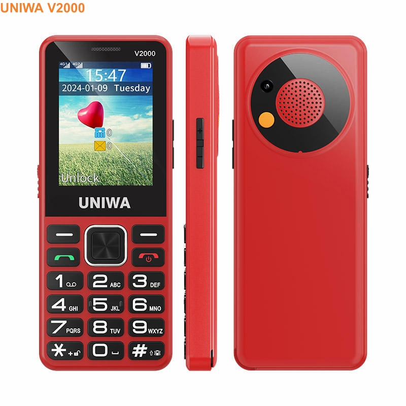 Uniwa V2000 2.4 Inch IPS Screen Sos Button 4G LTE Keypad Mobile Phone for Seniors