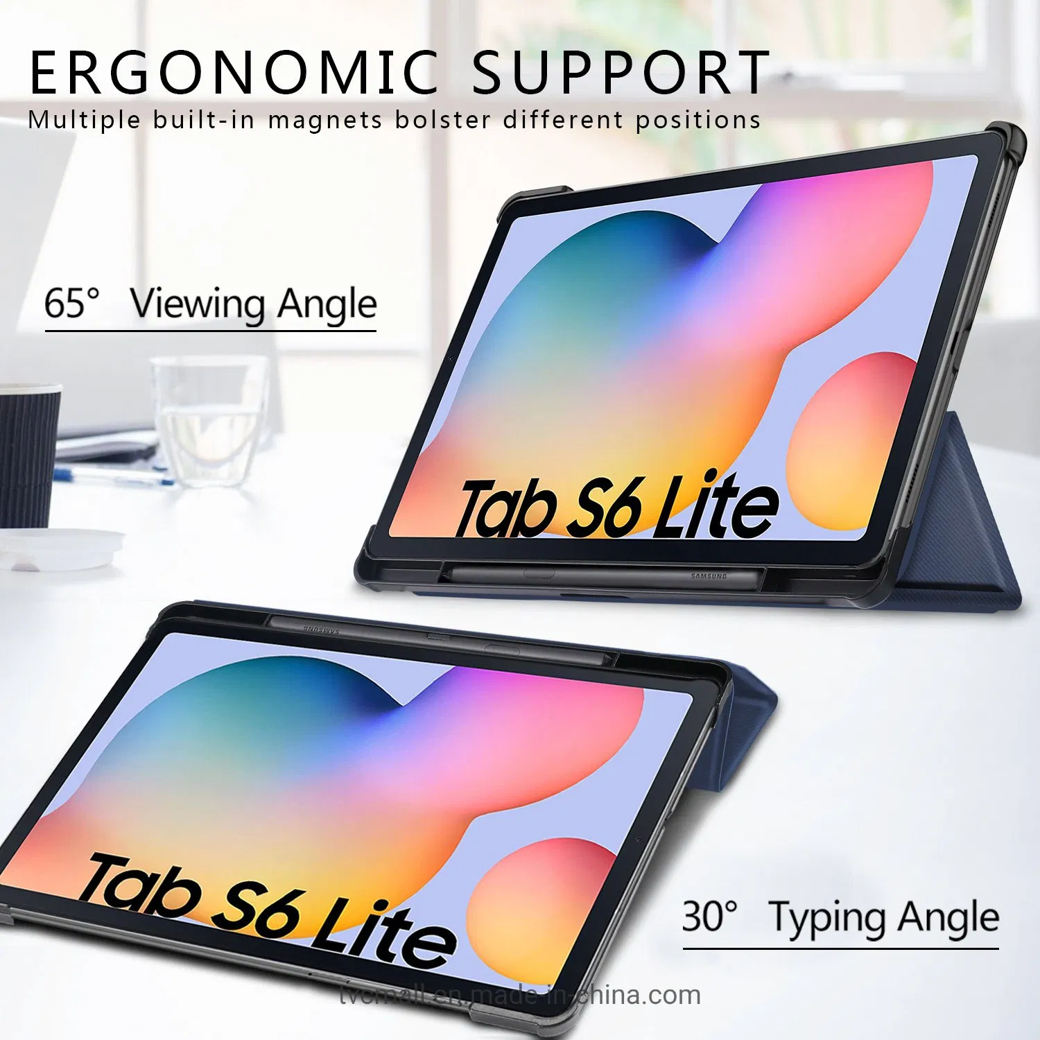 Tri-Fold Stand Sleep/Wake Function Drop-Proof PU Leather Tablet Cover Smart Case for Samsung Galaxy Tab S6 Lite P610/P615/S6 Lite (2022)