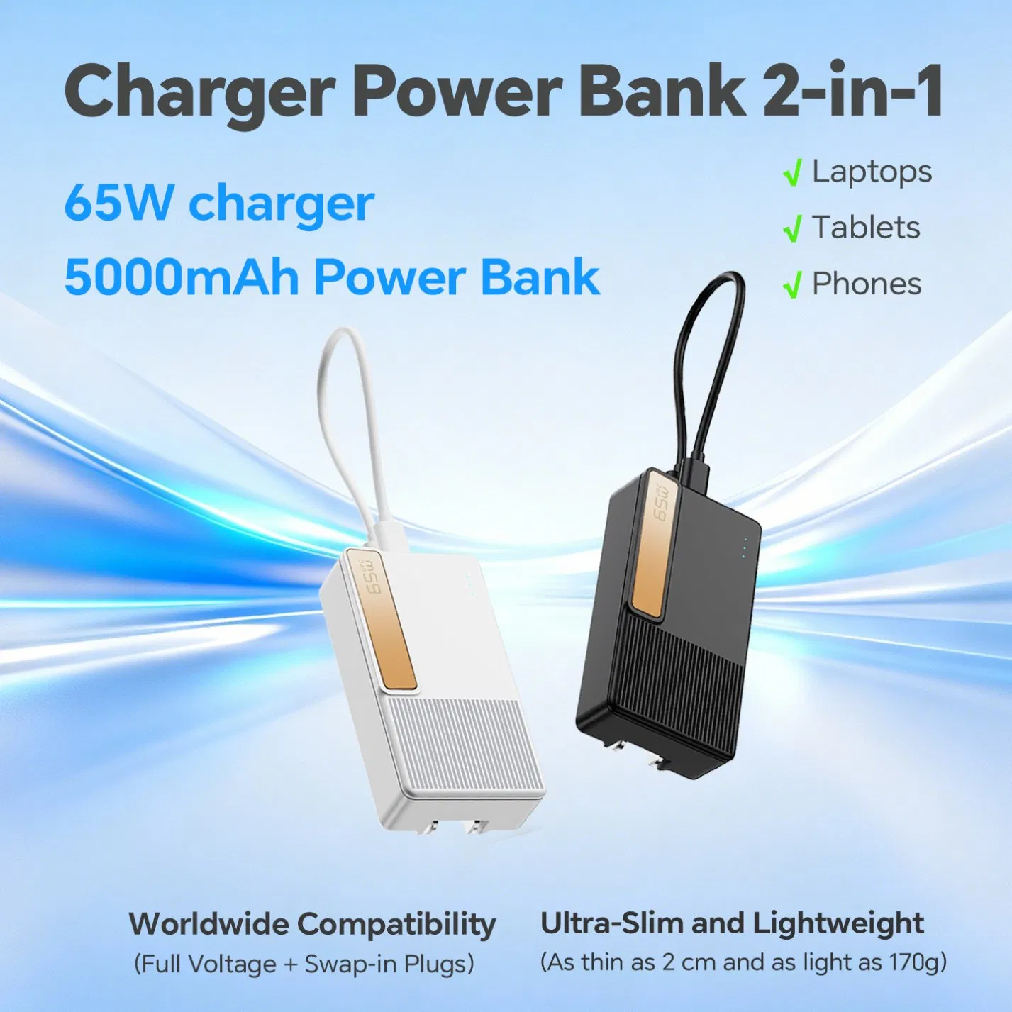 Long Lasting Fast Charge Solid Construction 65W GaN Pd Wall Plug Charger for Smartphones