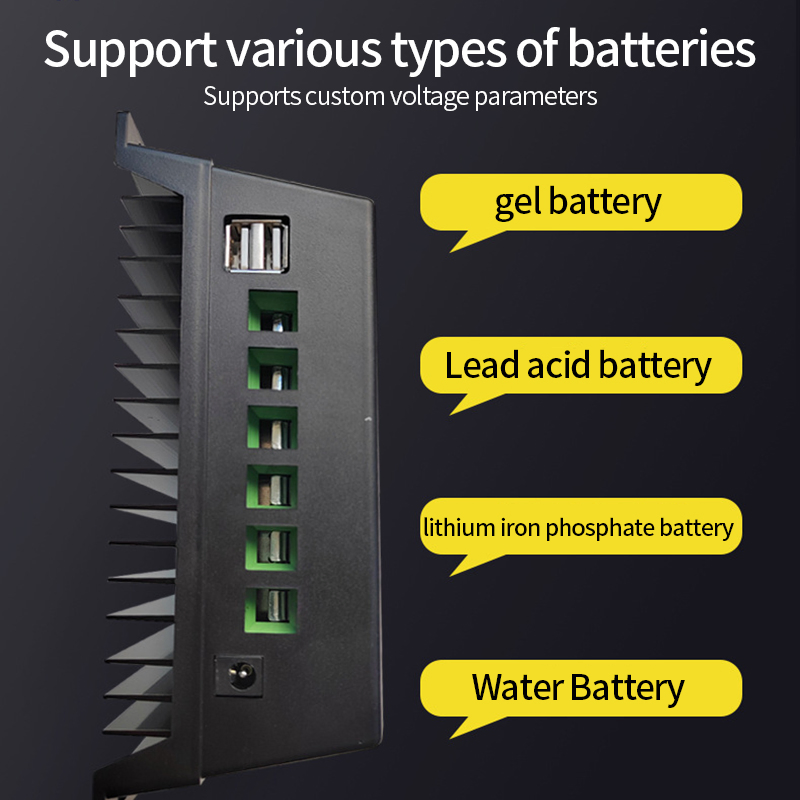 30A-100A 12V/24V Auto 36/48V USB PWM/MPPT Solar Charger Controller with LCD Screen