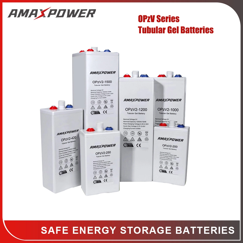 Amaxpower 2V 1000ah/1200ah/1500ah/2000ah/2500ah/3000ah UPS Solar Energy Storage Tubular Gel Opzv Battery for Emergency-Power-Systems