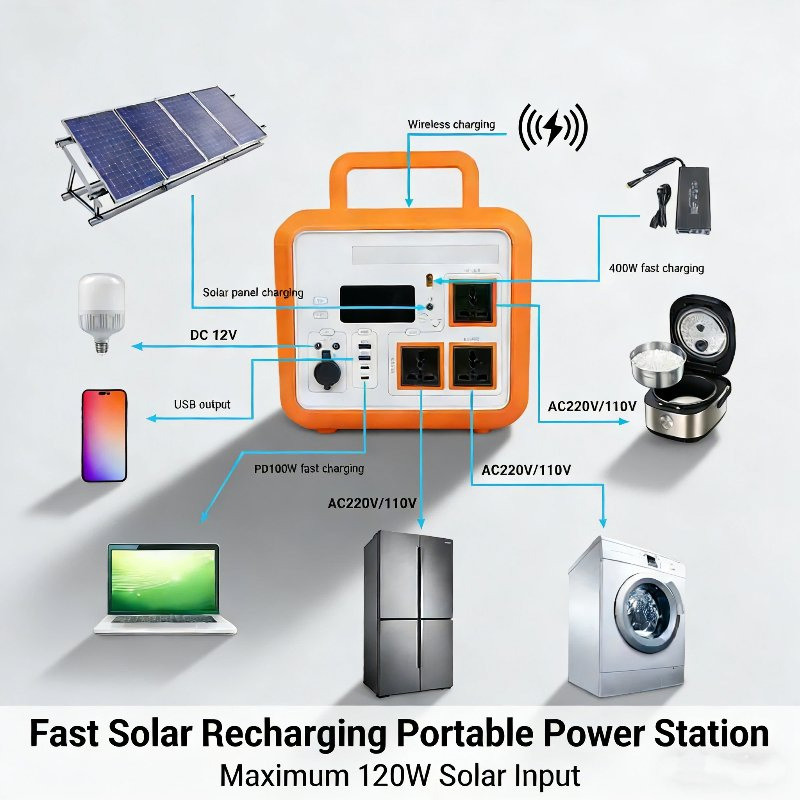 1200W Fast-Charge Power Station Portable Solar Emergency Storage for Outdoor Camping