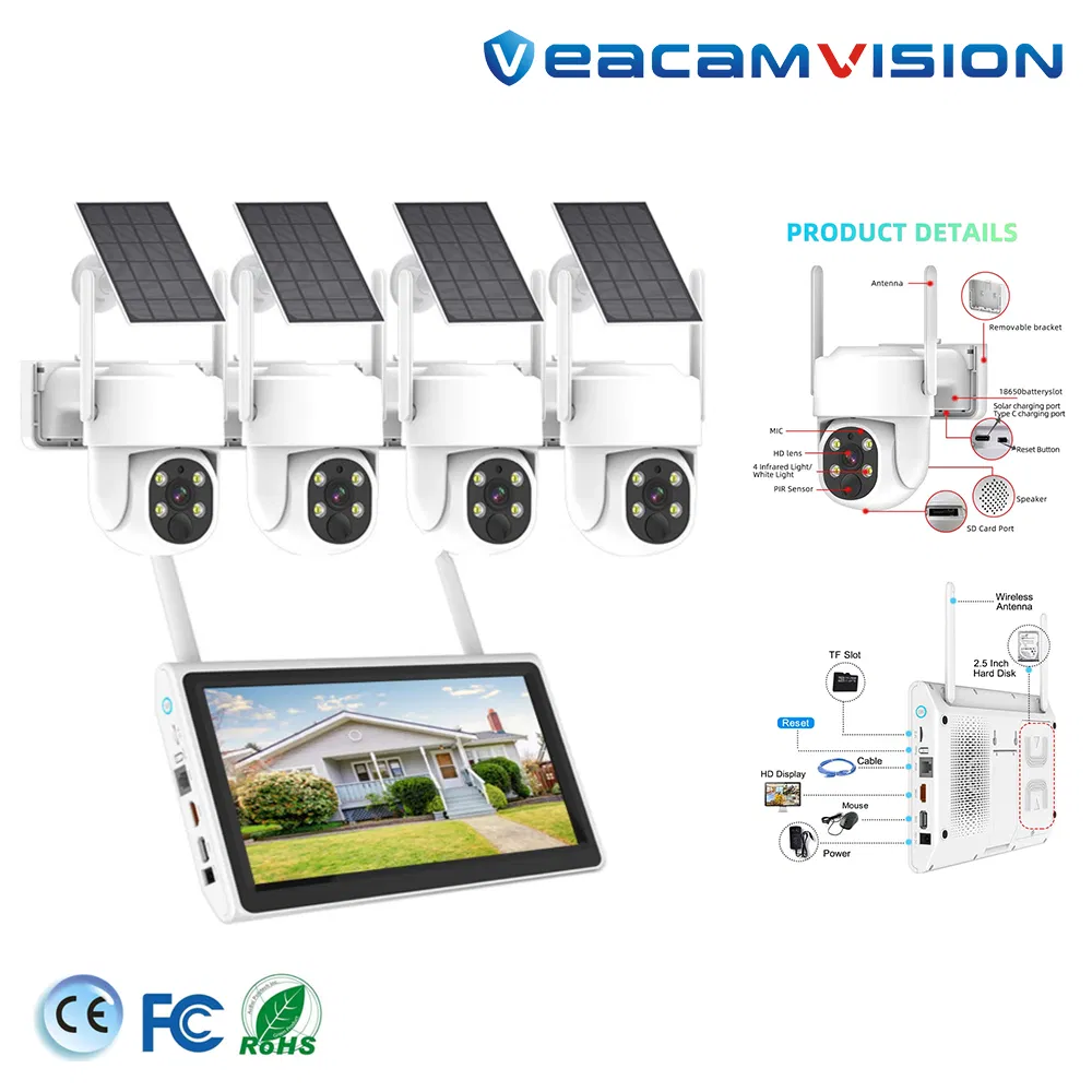Solar Power Battery CCTV 4MP Camera and WiFi All in 1 NVR Kit with 10.1inch LCD Monitor