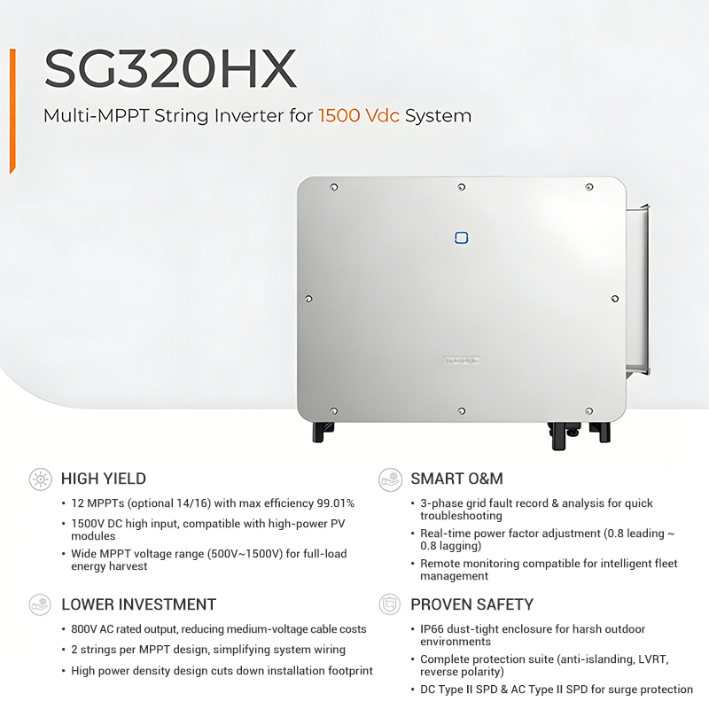 Sun-Grow Commercial Solar Power Inverter 320kw IP66 Pure Sine Wave on Grid Solar String Inverters for Solar Systems