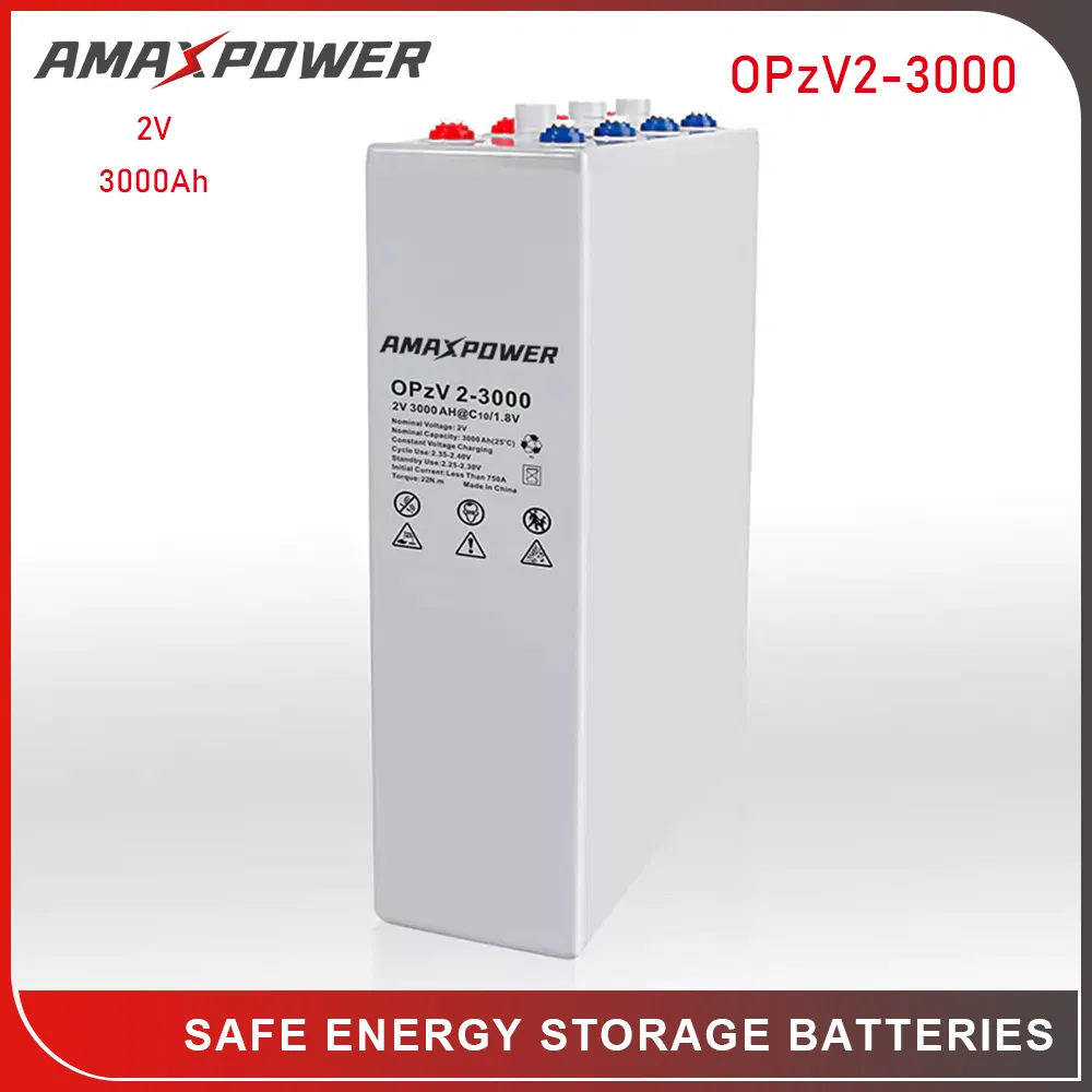 Amaxpower 2V 1000ah/1200ah/1500ah/2000ah/2500ah/3000ah UPS Solar Energy Storage Tubular Gel Opzv Battery for Emergency-Power-Systems