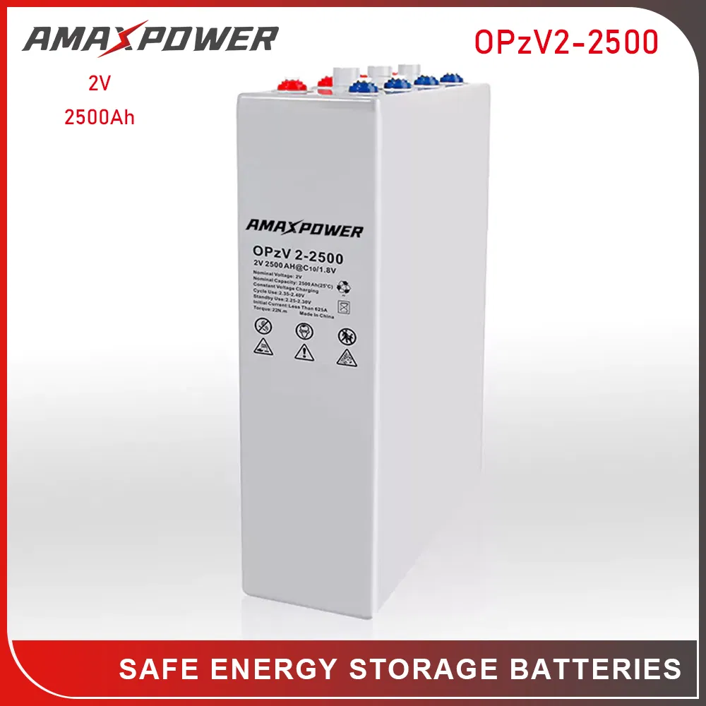 Amaxpower 2V 1000ah/1200ah/1500ah/2000ah/2500ah/3000ah UPS Solar Energy Storage Tubular Gel Opzv Battery for Emergency-Power-Systems
