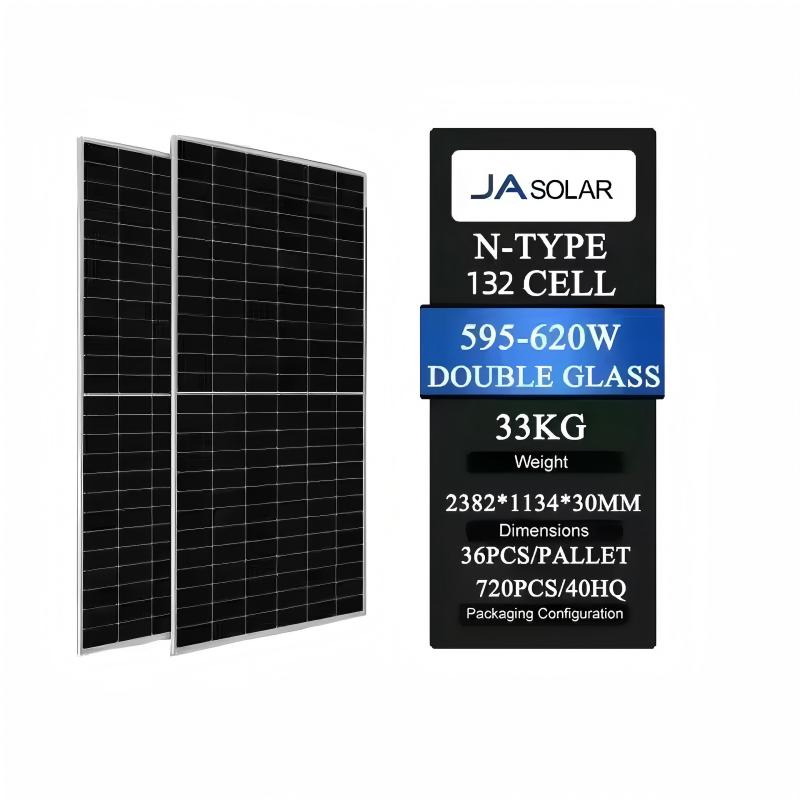 Ja Brand Hot Sale Bifacial Solar Panel Jam66D45 Lb 605W 610W 615W 620W 625W 630W N Type Double Glass PV Module with High Quality