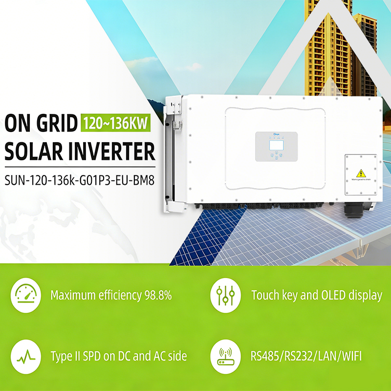 Deye 8MPPT String Solar DC Inverter Pure Sine Wave 120kw 125kw 130kw 135kw 136kw Three Phase EU G99 Certified for Home