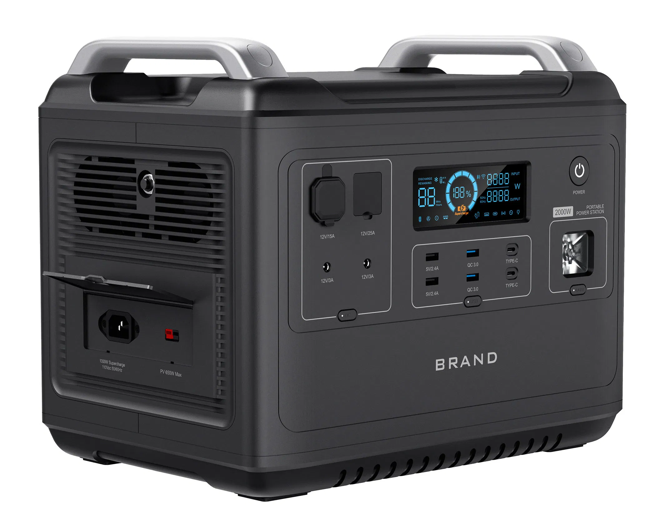 2048wh Large-Capacity Lifep04 Battery AC Fasting Charging Portable Solar Power Station for Home Outdoor Camping Mobile Rechargeable Energy Storage