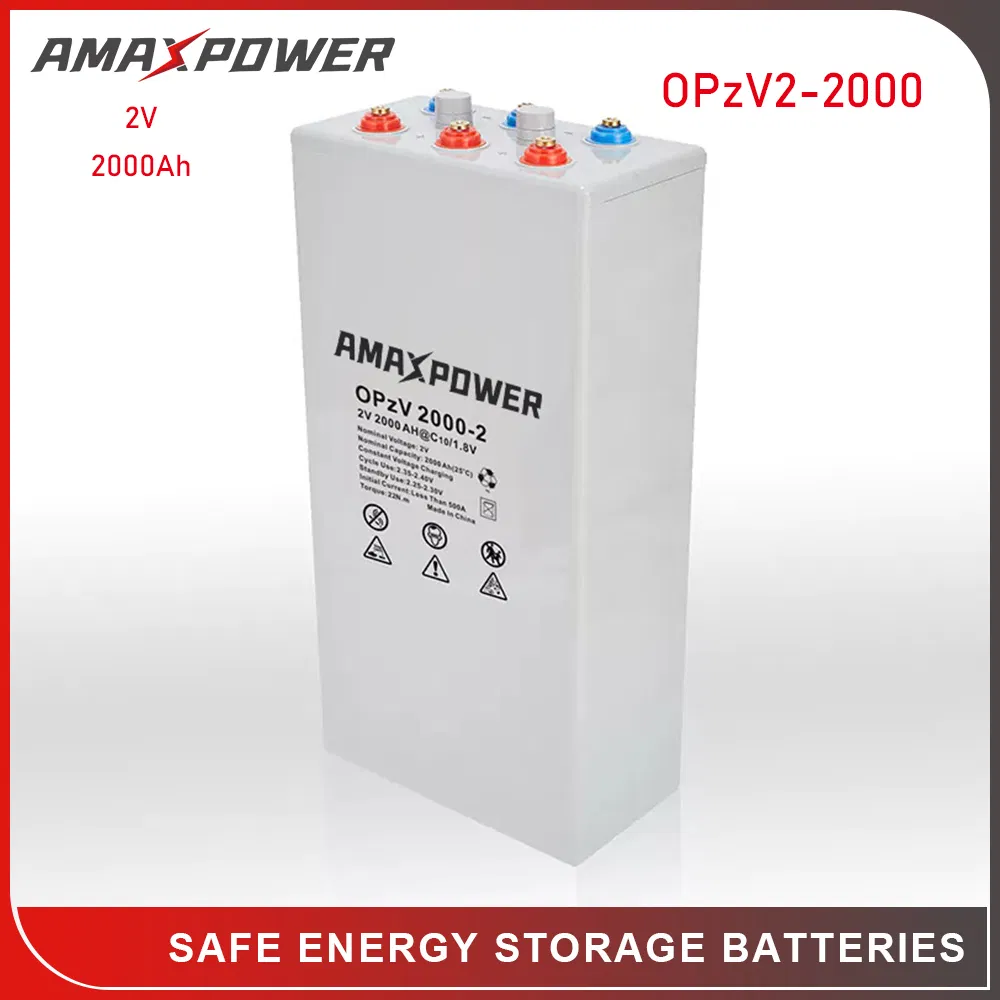 Amaxpower 2V 1000ah/1200ah/1500ah/2000ah/2500ah/3000ah UPS Solar Energy Storage Tubular Gel Opzv Battery for Emergency-Power-Systems