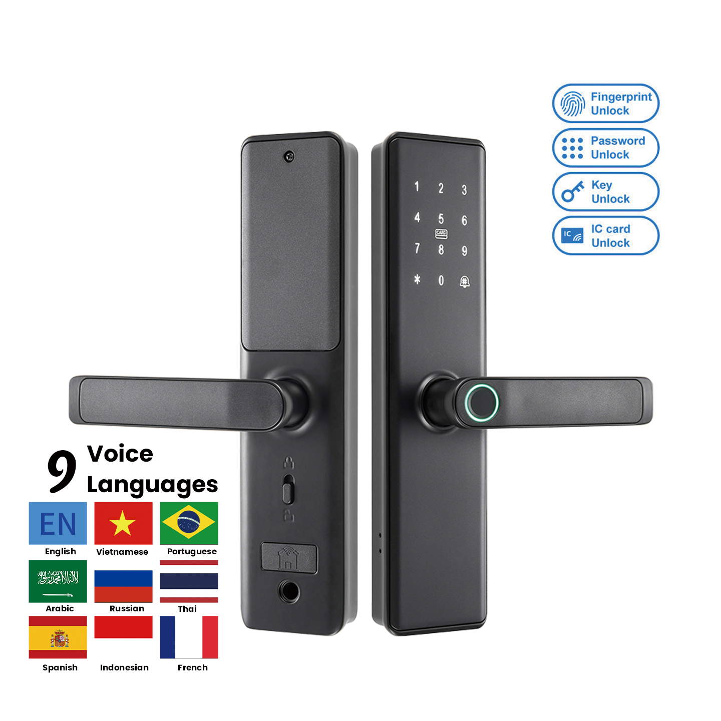 Fingerprint Key ID Card Password NFC Biometric Black Smart Door Lock for Home Hotel Apartment and Office Doors