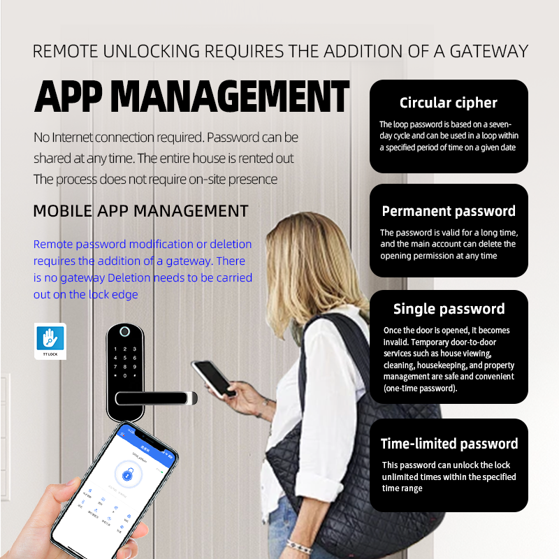 TTLock Tuya APP Touch Keypad Smart Fingerprint Door Lock for Wood Door with Cloud &amp; Memory Card Storage Wi-Fi for Home Security