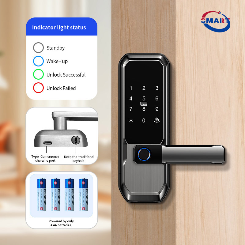 Fingerprint Keyless Entry Door Lock With Handle Card Tuya Password Security Smart Deadbolt Door Lock