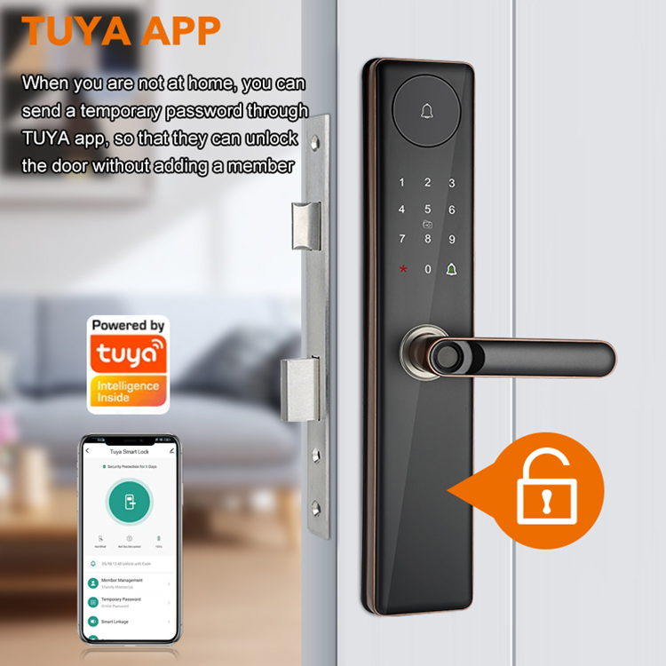 Entry Digital TUYA Lock Fingerprint Smart Lock Password Card Key Fingerprint Door Lock Smart Door Handle Lockset