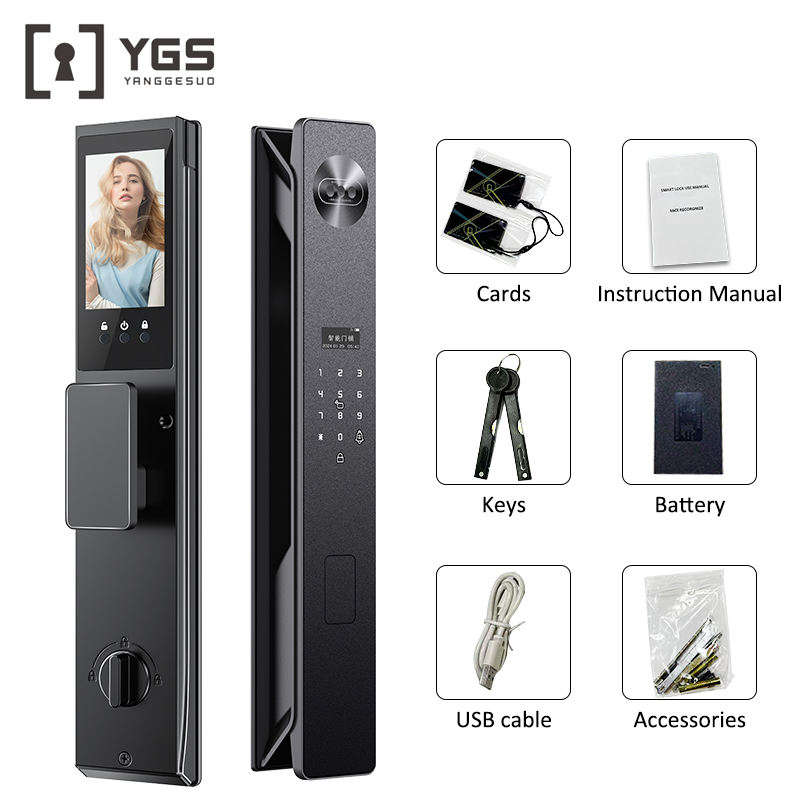Tuya Wifi Digital Lock Cerradura Inteligente Para Puerta Exterior Smart Door Lock with Camera and Fingerprint and Palmprint