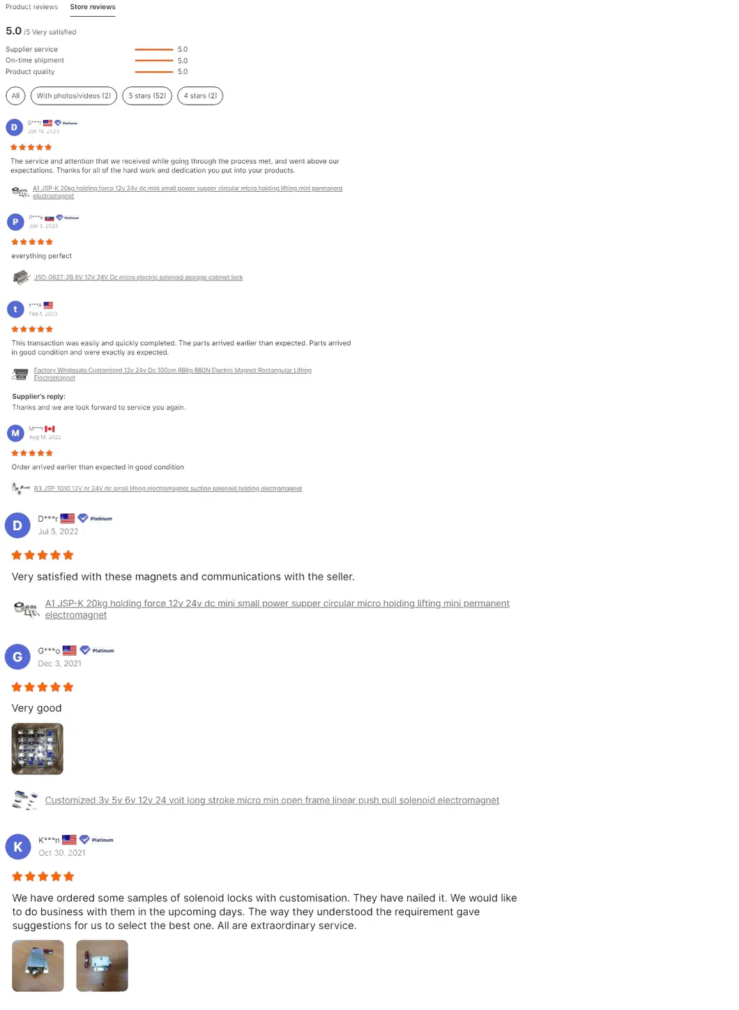 Customer Ratings and Verified Five Star Feedback