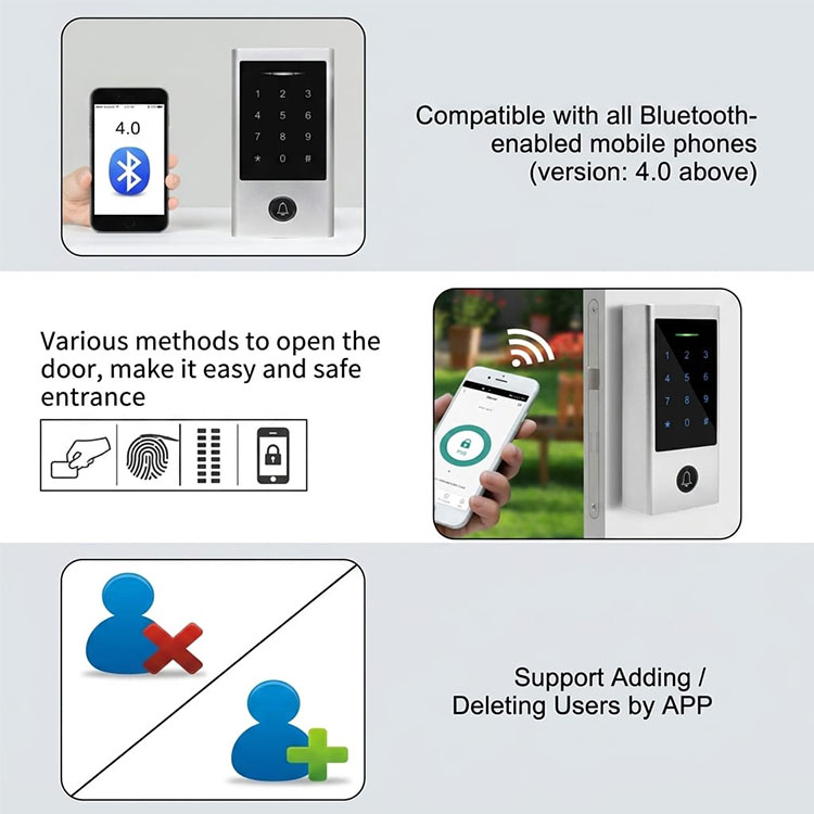 Bluetooth Standalone RFID Access Control Biometric Fingerprint Touch Keypad Door Lock With Temporary Password For Gateway Use