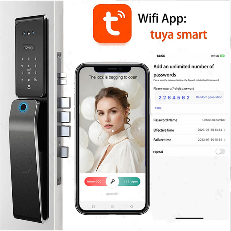 Digital Password Smart Electronic Fingerprint Card Key 3D Face Recognition Security Intelligent Door Lock for Houses Building