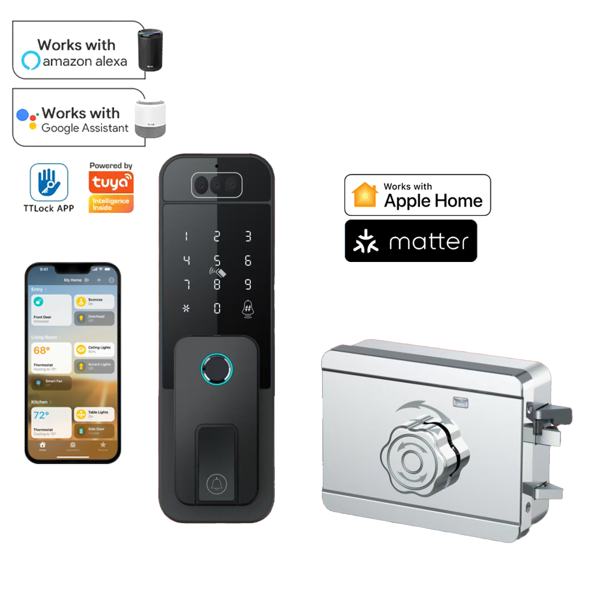 Outdoor Waterproof Smart Home Apple Homekit Matter Tuya Face Recognition Palm Electronic Keypad Deadbolt Door Rim Gate Lock