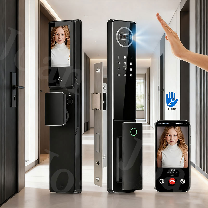 Tuya WiFi 3D Face Recognition Intercom Entry Smart Lock for Home 6068 Mortise Digital Door Lock Palm Fingerprint Card Key with