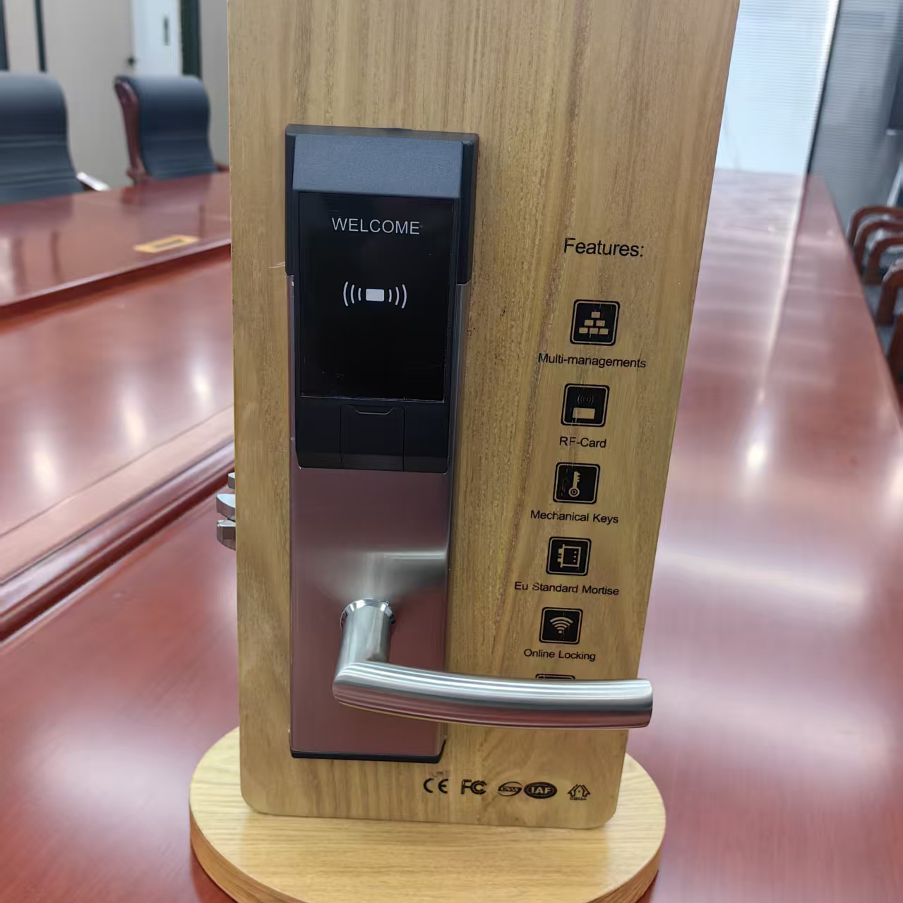 Polished Stainless Steel RFID Hotel Door Lock with Smart Card Keypad and Mechanical Key for Access Control System
