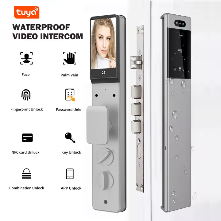 Factory Waterproof Tuya APP Electronic Digital Locks 3D Face Recognition Palm Fingerprint Smart Outdoor Lock with Israel Mortise