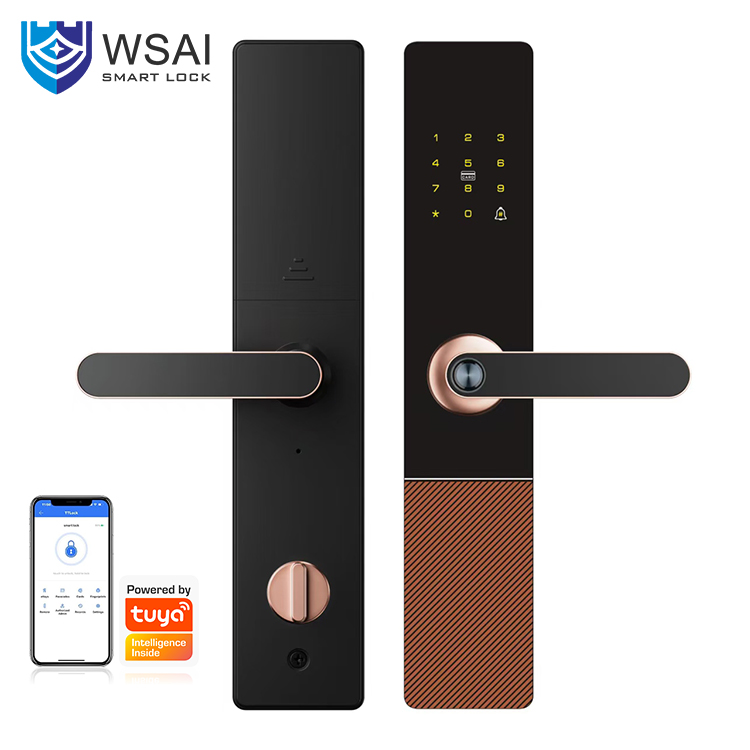 Semi-automatic Smart Door Lock with Fingerprint Card App &amp; Password Unlock Cloud Storage Stainless Steel 304 Entry Door Lock