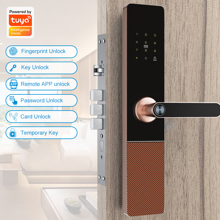 Semi-automatic Smart Door Lock with Fingerprint Card App &amp; Password Unlock Cloud Storage Stainless Steel 304 Entry Door Lock