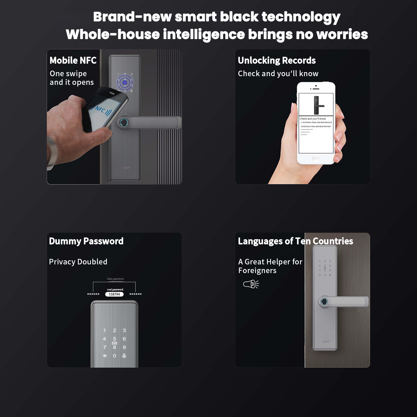 Tuya TT APP Wifi Bluetooth Fingerprint Smartlock Card Safe Password Digital Wood Door Grey Lock with Keypad for Apartment Home