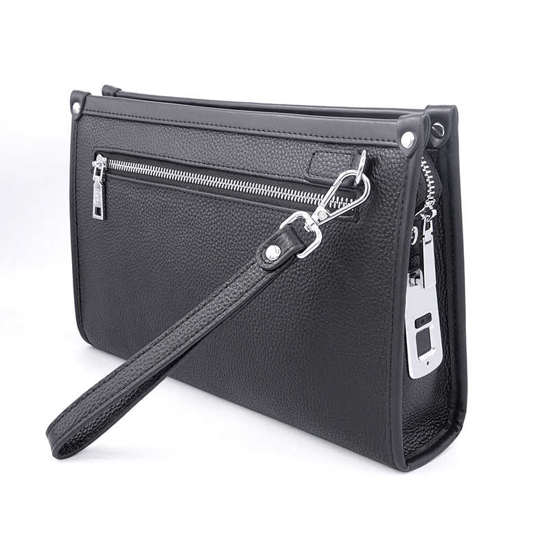 Fingerprint Lock Fashion Real Leather Bag Custom Handbag Men Smart Bag Lock Genuine Leather Smart Fingerprint System Clutch Bag