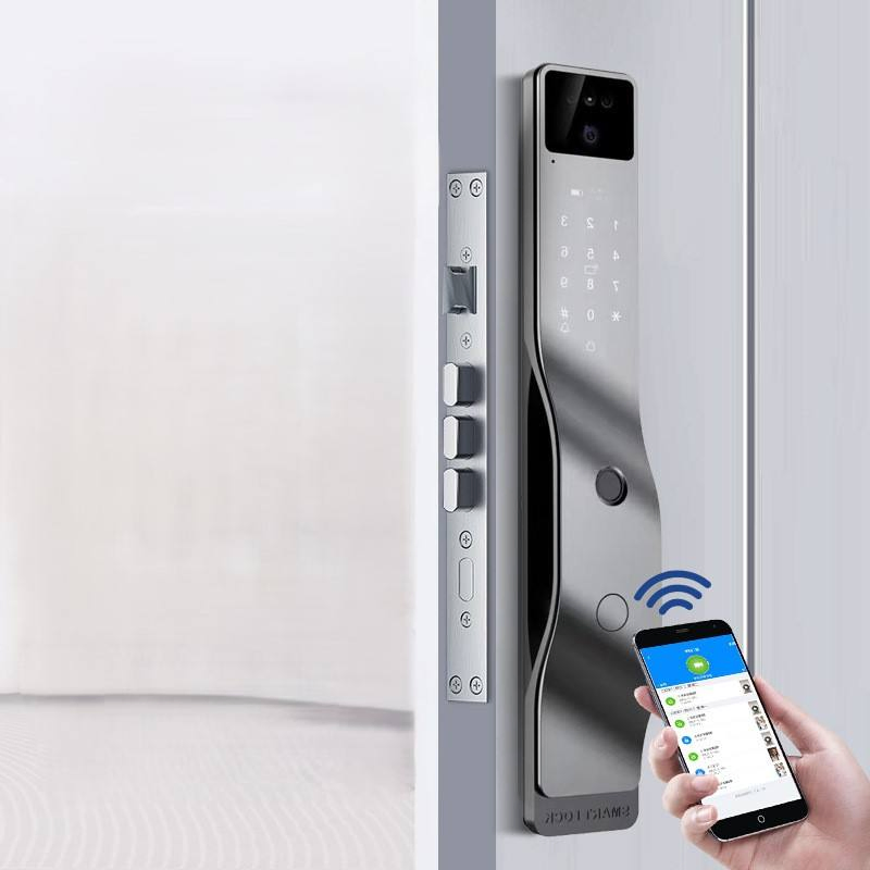 Digital Smart Doorbell with Camera Tuya Face Fingerprint Unlock 6068 Mortise Residential Smart Door Lock with Screen for Aluminum/Wood Doors