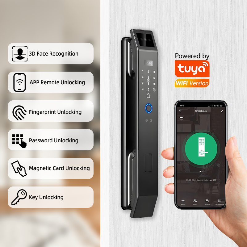 Hot Selling 3D Face Recognition TUYA APP Smart Door Lock for Home Office Security