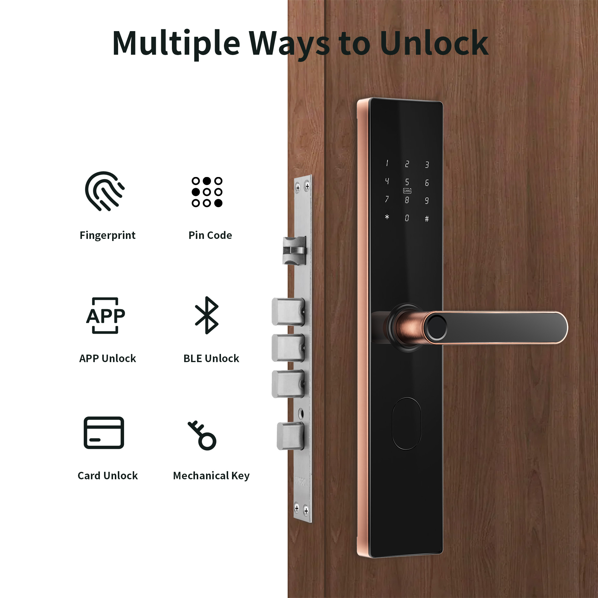 Bluelock TTlock Smart Tuya WiFi Cloud Digital Door Handle Biometric Fingerprint Durable Iron Construction Steel/Wood/Aluminum