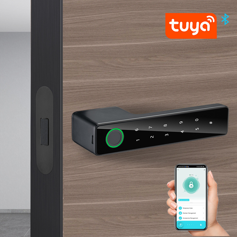 Minimalist Wooden Door Fingerprint &amp; Silent Deadbolt Eco-Lock Smart Lock with Tuya WiFi Cloud Zinc Alloy Security Password Lock