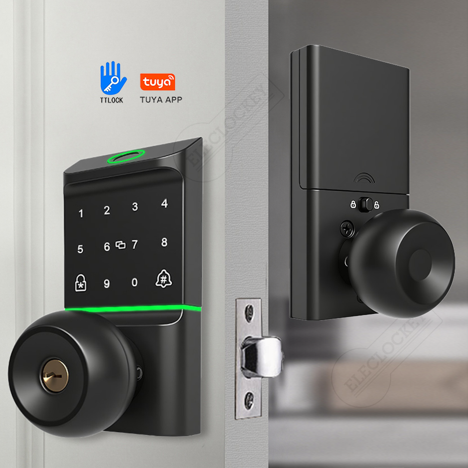 Aluminum Alloy Ball Cerradura Inteligente Biometric Fingerprint Touch Keypad RFID Card Knob TTlock Tuya Smart Lock Cloud App