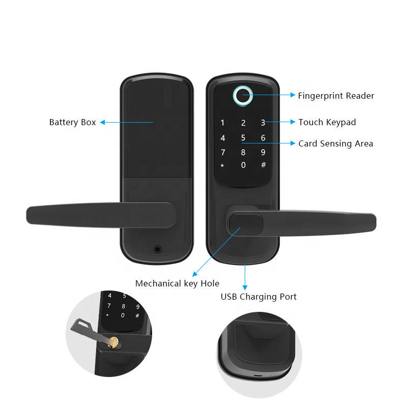 Tuya WiFi TTlock Smart Door Lock Fingerprint Keyless Deadbolt Digital Handle Lock Anti Theft Security for Wooden Door Home Villa
