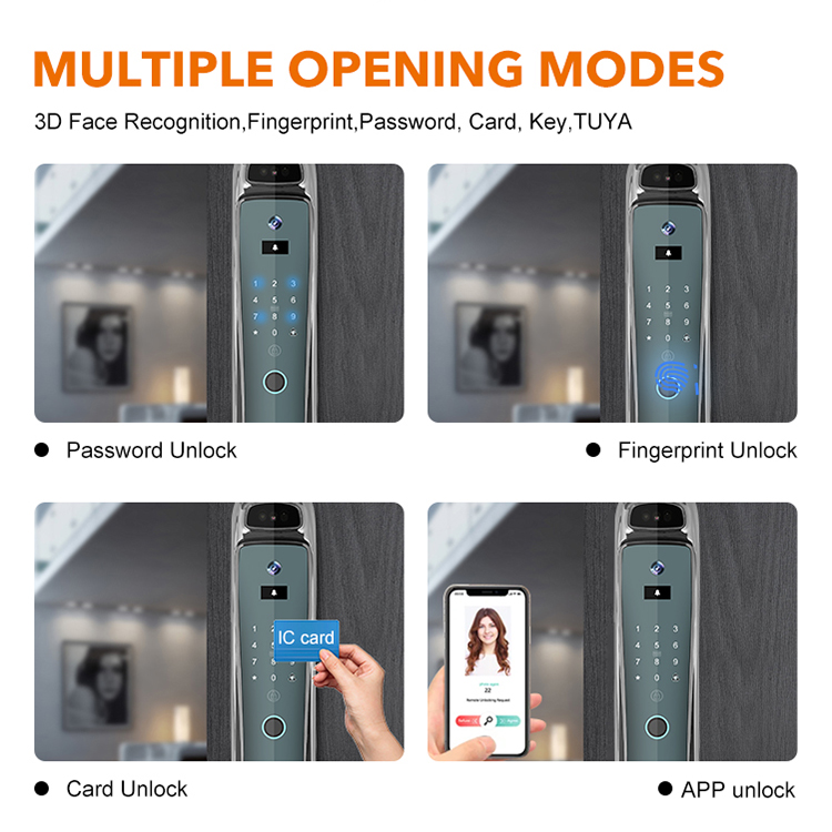 Waterproof Tuya APP WiFi 3D Face Recognition Deadbolt Smart Door Lock With Screen Camera Fingerprint Door Bell