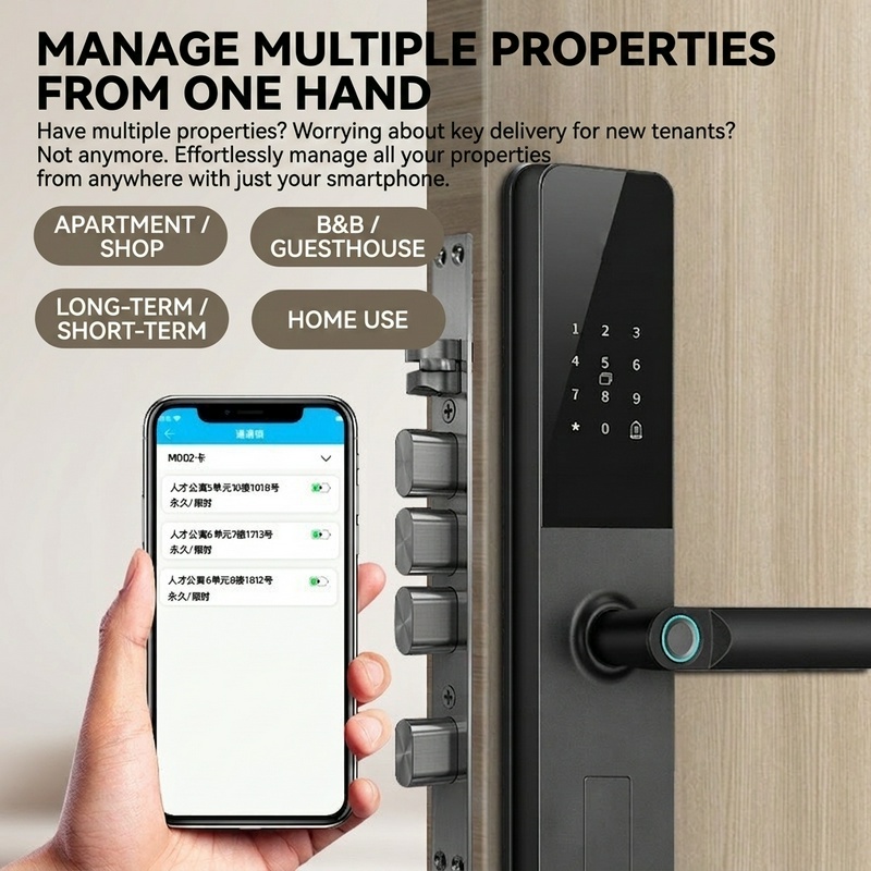 Premium HR Smart Lock Bluetooth Fingerprint Card Lock for Home Apartment Hotel Homestay Rental Room