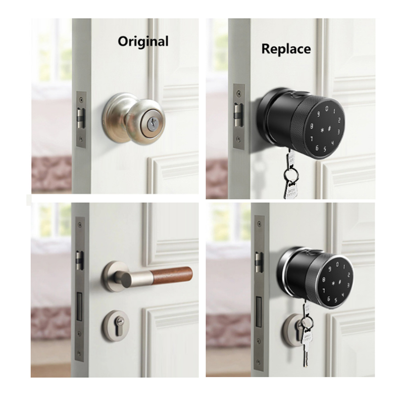 Durable Round Smart Door RFID Card Password Fingerprint Lock Biometric Digital Interior Round Knob TTLock Tuya Smart Lock