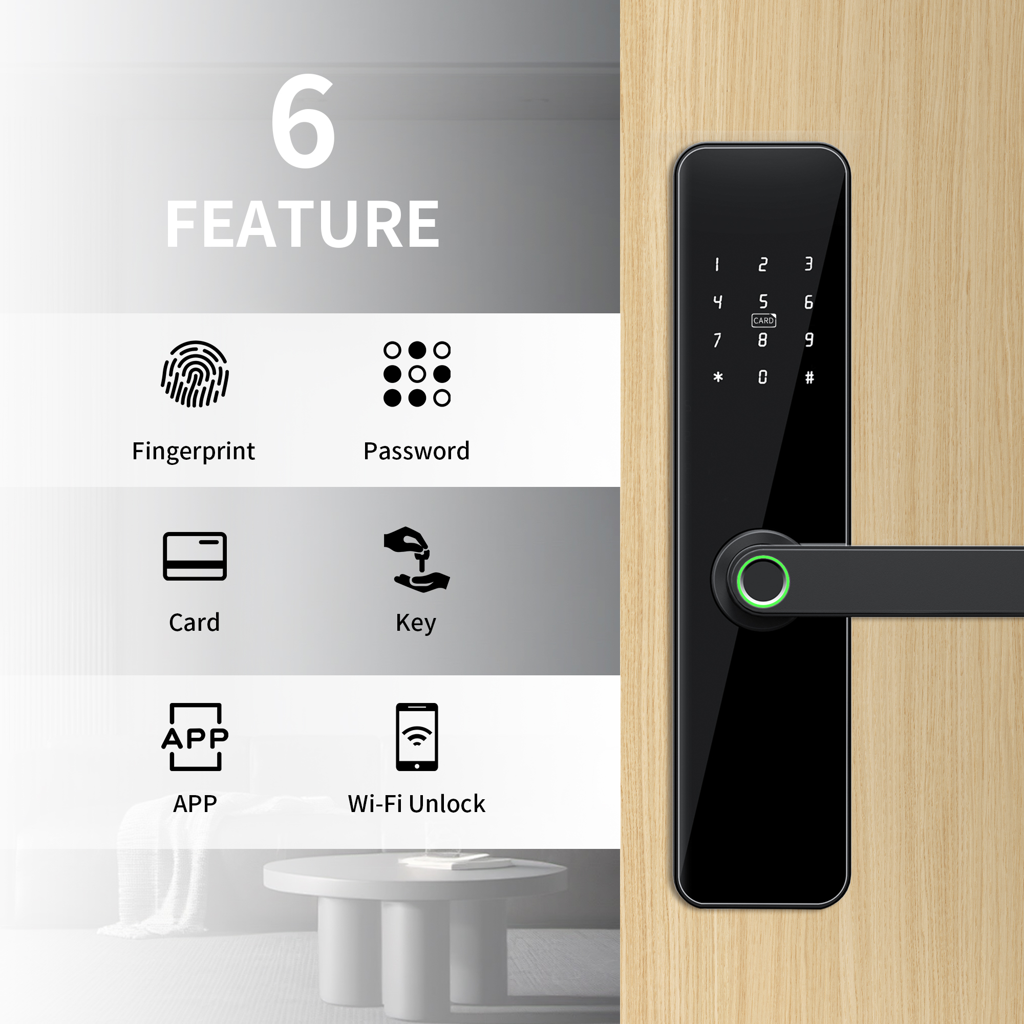 Bluelock Fingerprint Smart Lock Cloud Password Card TTLock App Control Key Entry for Wood Doors Home Security