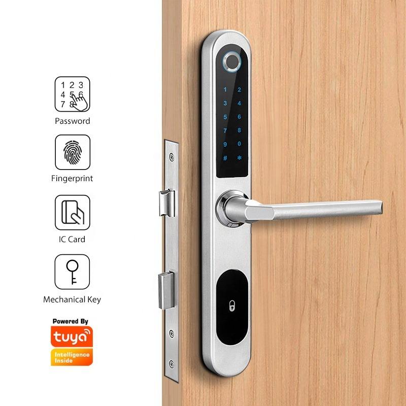 Enrique Tuya Biometric Smart Lock for Waterproof Aluminum Alloy Keypad 4 AAA Batteries Sliding Door Security Mortise Door