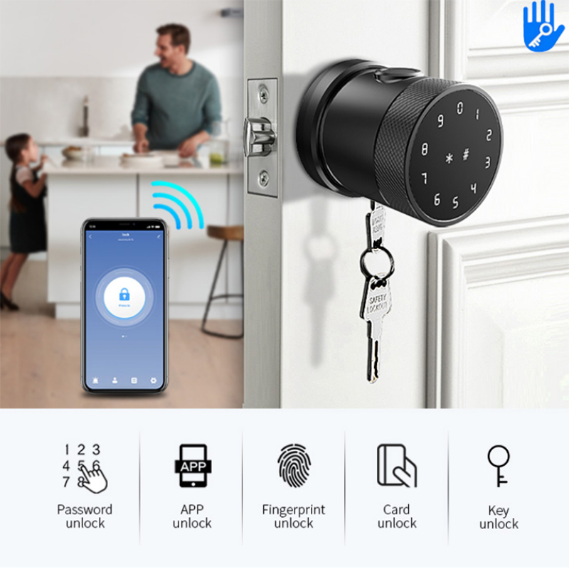 Durable Round Smart Door RFID Card Password Fingerprint Lock Biometric Digital Interior Round Knob TTLock Tuya Smart Lock