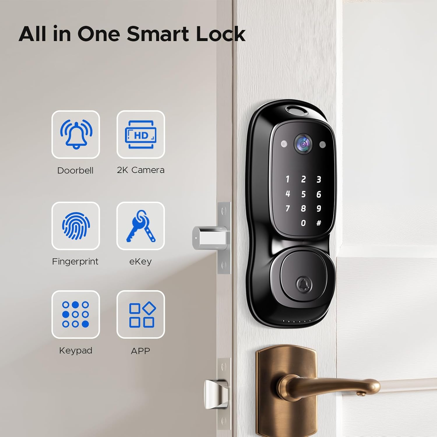 Built In WiFi Lock Front Door Smart Lock Touchscreen Keypad Remote Control Auto Locking System App Remote Easy Install