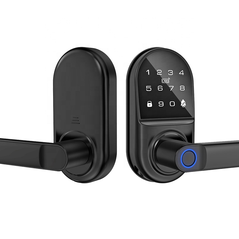 Biometric Fingerprint Door Lock Keyless Entry Lever Digital Keypad RFID Card Mechanical Key Type-C Emergency Power Memory Card