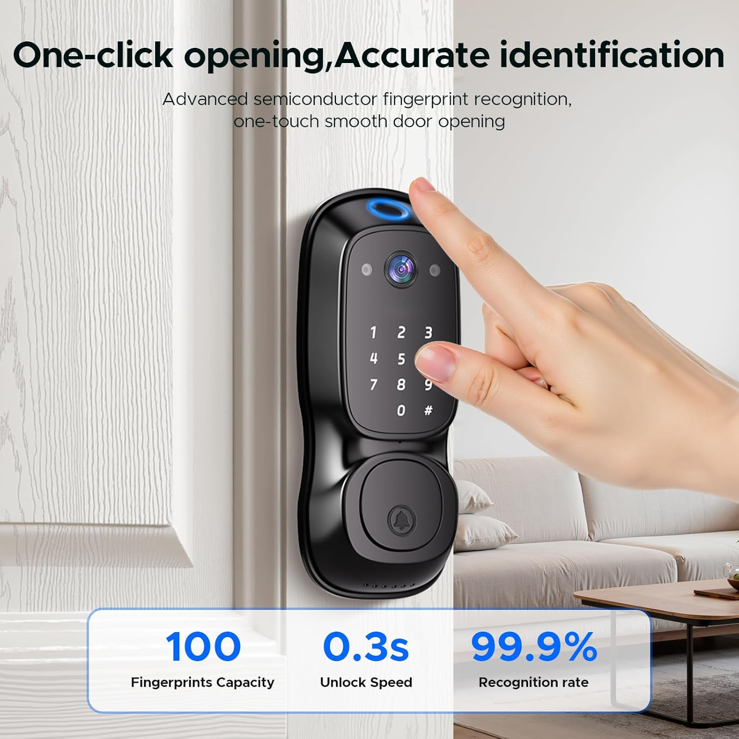 Built In WiFi Lock Front Door Smart Lock Touchscreen Keypad Remote Control Auto Locking System App Remote Easy Install
