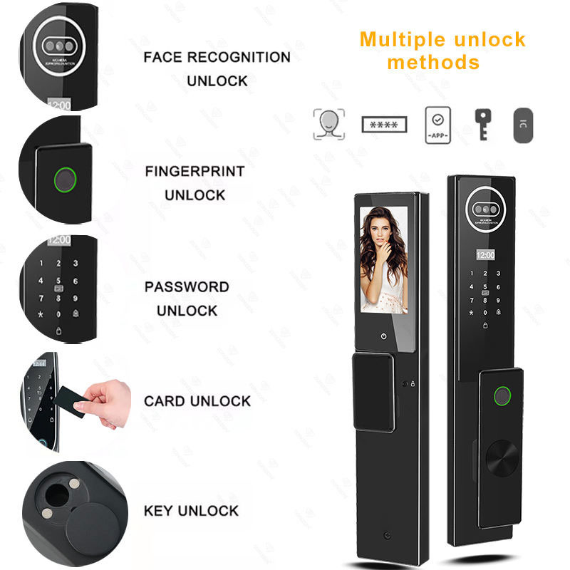 Tuya WiFi 3D Face Recognition Intercom Entry Smart Lock for Home 6068 Mortise Digital Door Lock Palm Fingerprint Card Key with