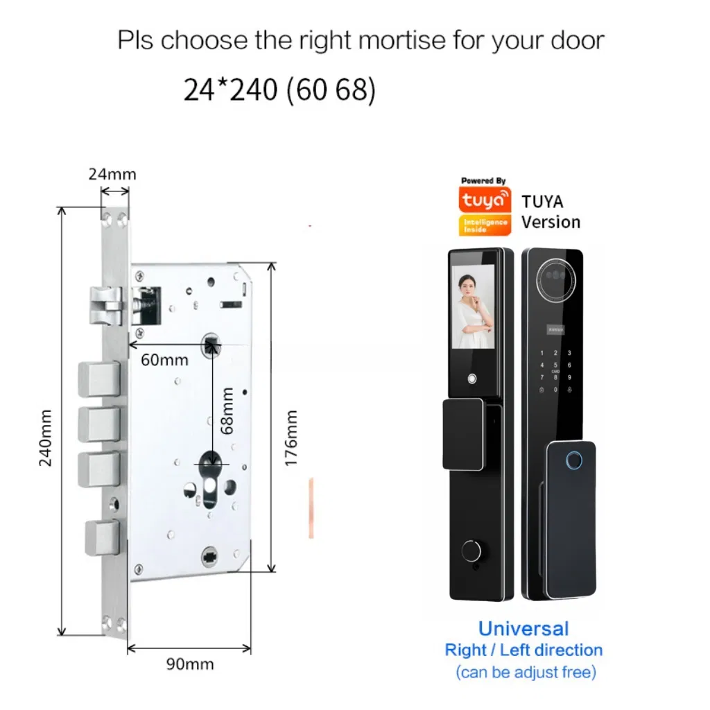 Tuya WiFi 3D Face Recognition Intercom Entry Smart Lock for Home 6068 Mortise Digital Door Lock Palm Fingerprint Card Key with